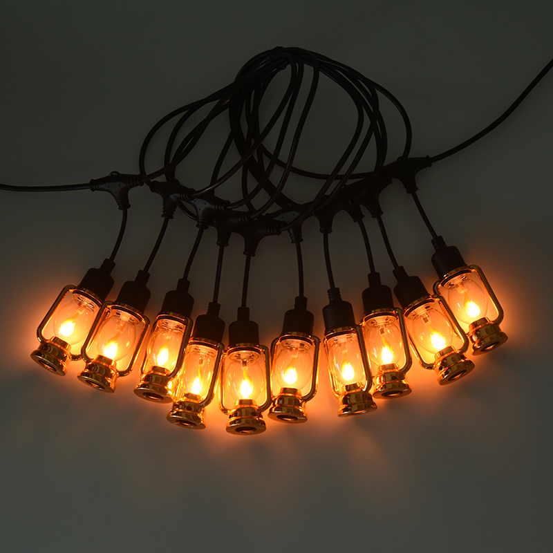 Vintage vogn lanterne stil flamme lysstreng (gull, 5 meter 10 lys)